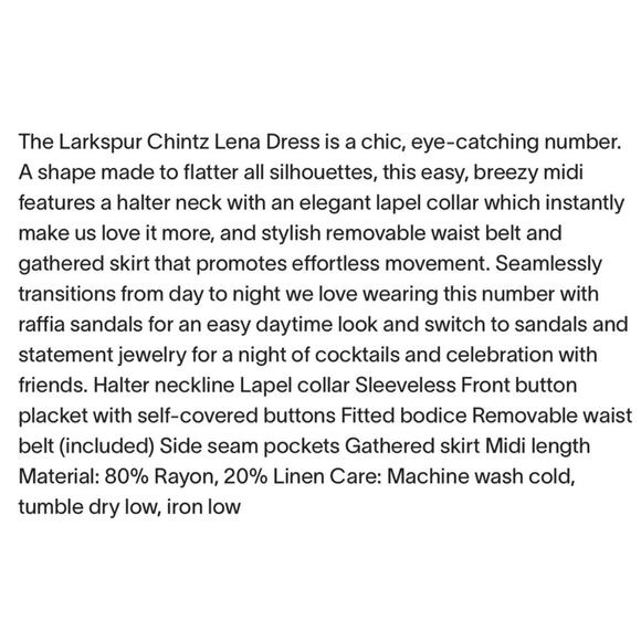 TUCKERNUCK Larkspur Chintz Lena Dress NWT Size 4 - Picture 6 of 9